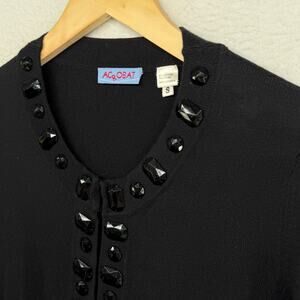 ACROBAT Sweater S Jewel Beads Embellish Cardigan 3/4 Sleeve Cropped Black